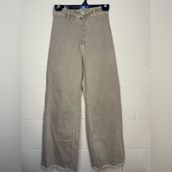 ZARA The Marine Straight Tan Cropped Jeans Size 4 Wide Leg Distressed - Picture 2 of 4